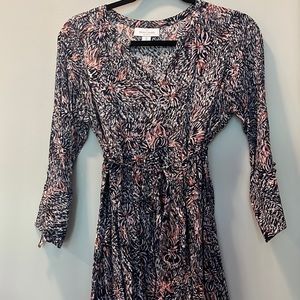 XS Motherhood Maternity long sleeve blouse with flowers, cinch waist with tie